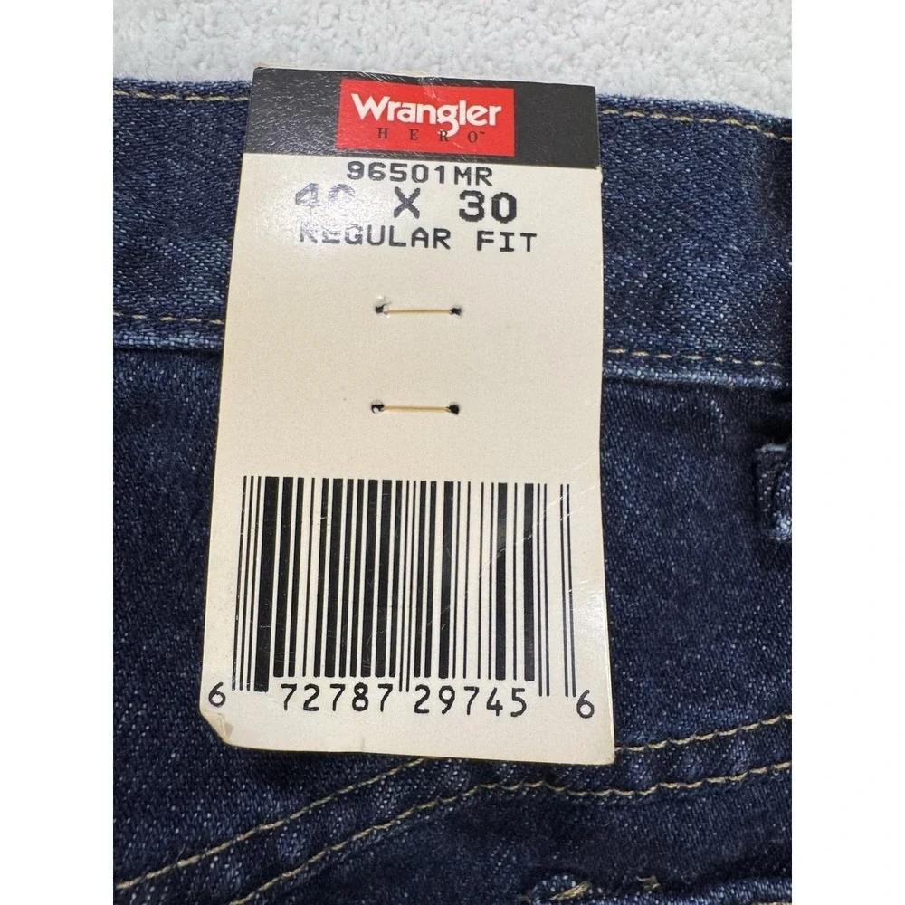 Wrangler Hero Jeans Men 40x30 Blue Regular Fit Straight Workwear NWT - Picture 2 of 8